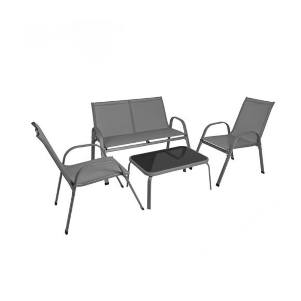 Mobilier de gradina, set 2 scaune, canapea 2 locuri, masa, cadru metalic, blat sticla, rezistent exterior, gri [4]