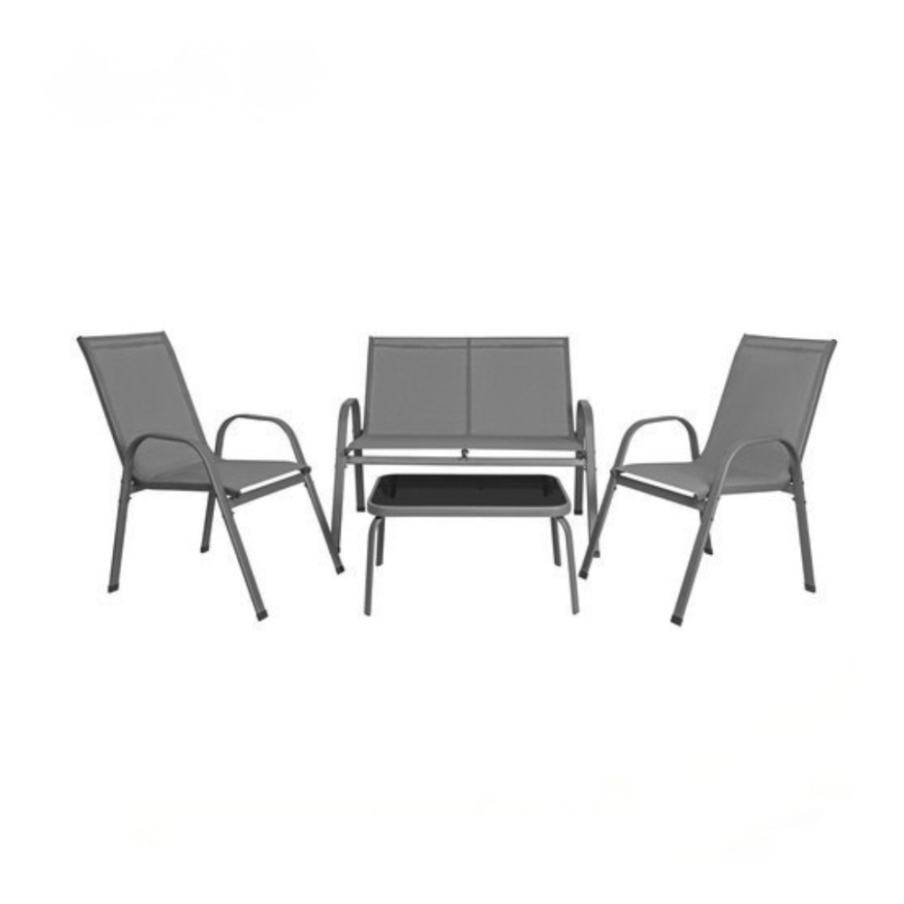 Mobilier de gradina, set 2 scaune, canapea 2 locuri, masa, cadru metalic, blat sticla, rezistent exterior, gri [5]