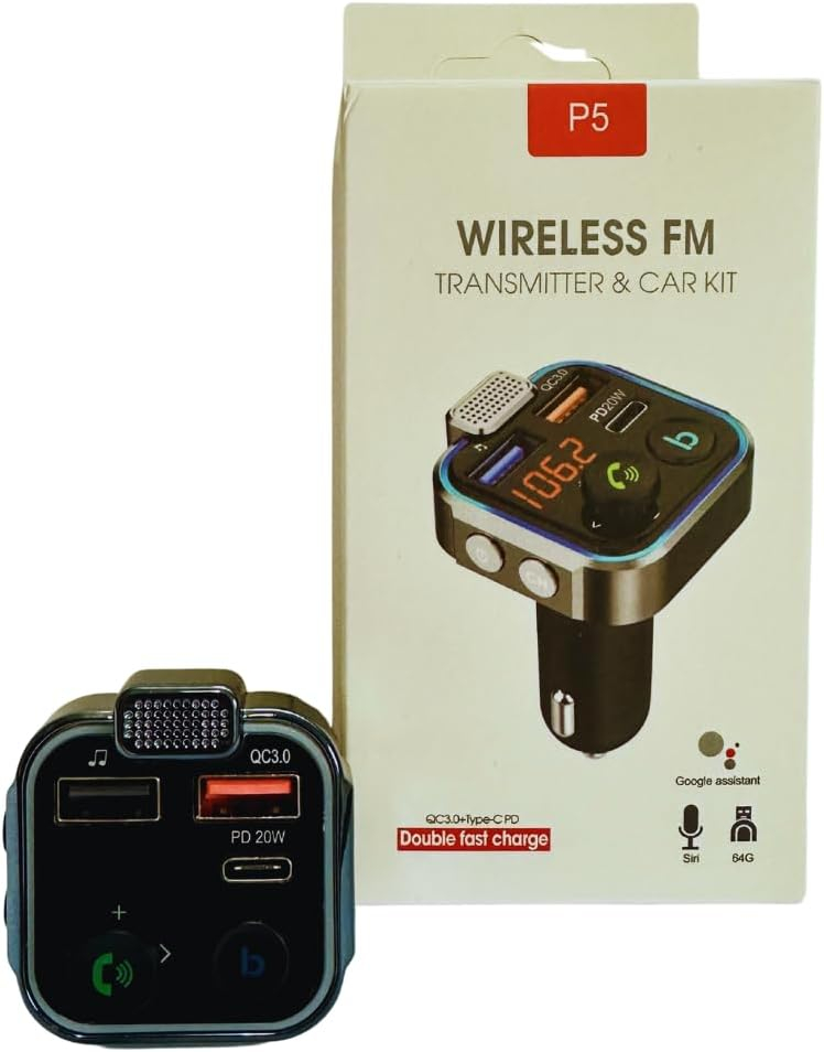 Modulator FM auto negru Bluetooth P5, transmitator wireless cu hands-free, USB QC3.0, USB-C PD 20W, afisaj digital, microfon si iluminare ambientala [2]