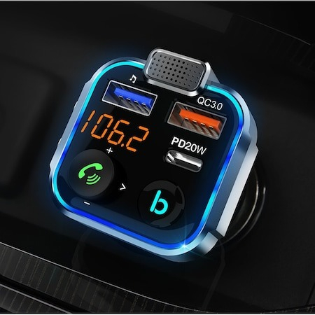 Modulator FM Bluetooth auto universal, diverse functii, Q.C. 3.0, incarcare 20W - Negru [4]