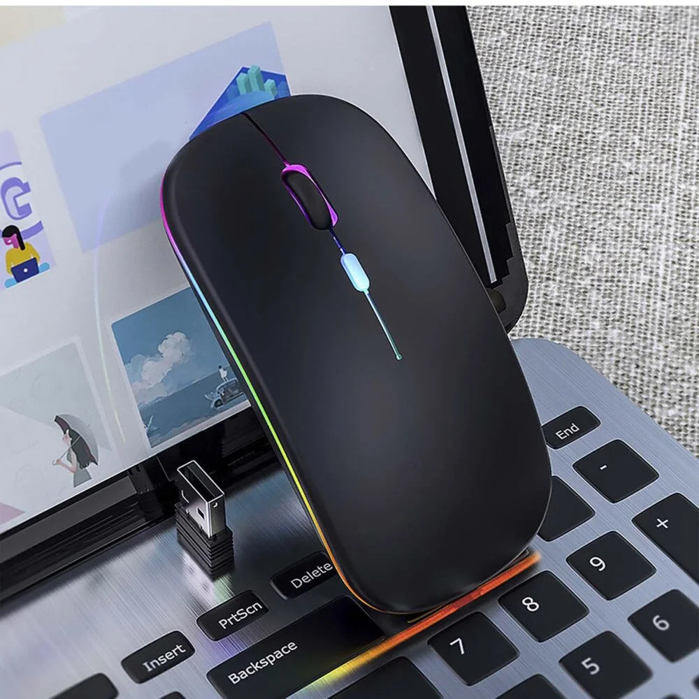 Mouse wireless negru, Bluetooth 5.1 si USB 2.4 GHz, 800-1600 DPI, LED dinamic [3]
