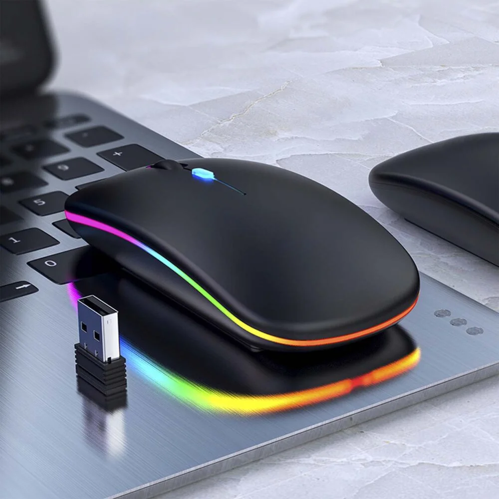 Mouse wireless negru, Bluetooth 5.1 si USB 2.4 GHz, 800-1600 DPI, LED dinamic [2]