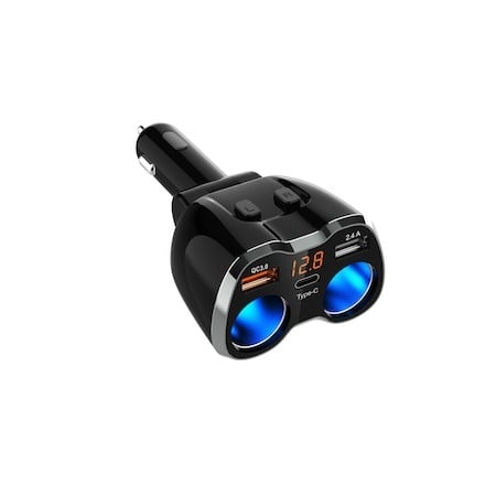 Multiplicator bricheta auto 120W, cu 2 iesiri 2,4 si QC 3.0, 2x USB,1x type C - Negru [2]
