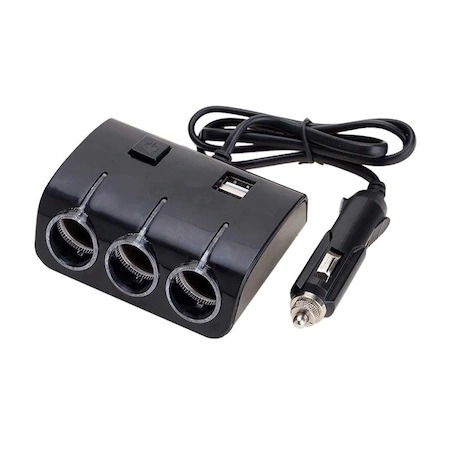 Multiplicator 60W bricheta auto 12V-24V, 3 iesiri si 2 USB - Negru [4]