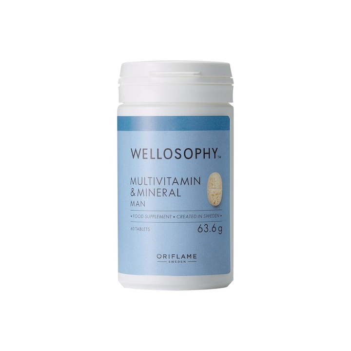 Multivitamine si minerale pentru barbati Wellosophy, fara gluten, pentru vegetarieni, 60 tablete, 63,6 gr