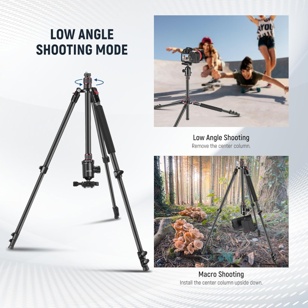 NEEWER 195cm, Camera Tripod Monopod pentru DSLR si Telefon, cap sferic 360°, 2 axe de centrare, Arca Detasare usoara, Husa, Compact, Aluminiu, Greutate maxima 15KG [4]