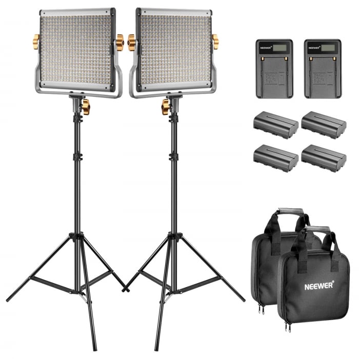 Kit 2 Panouri Neewer Bi Color 480 LED,trepiezi 200 cm, 4 baterii si 2 incarcatori + gentute transport