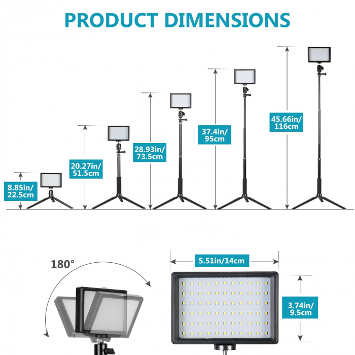 Kit 3 mini panouri LED Neewer, lumina ajustabila din filtre, cap bila 360 grade inclus, trepiezi-stativi reglabili 116 cm, 12 filtre de culoare multicolore [2]