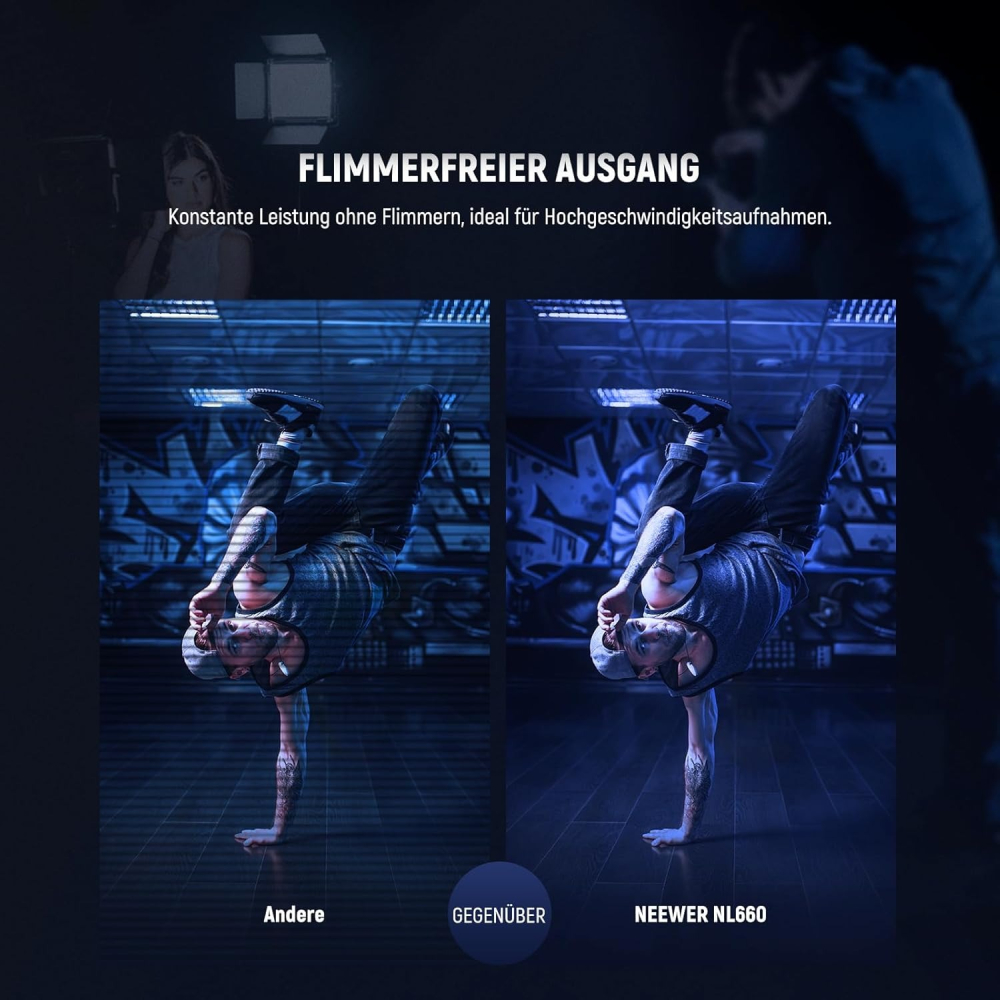 Neewer 660, Panou de lumina LED, set de studio cu 2 trepiede, doua culori CRI9+, Geanta de transport si Acumulator DC, Pentru filmari si fotografie [3]