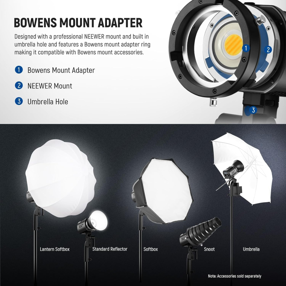Neewer MS60B 65w Lampa LED, Baterie 2x 7800mAh NP-F970 cu fast charging, control prin aplicatie, temperatura 2700k-6500k, intensitate lumina 4000lux, CRI97+/TLCI98+ si 12 scene [4]