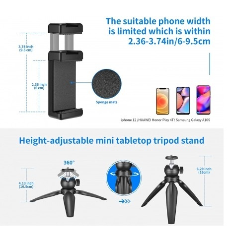 Mini trepied,filet universal 1/4 cu suport de telefon,mini panou LED - Neewer [4]