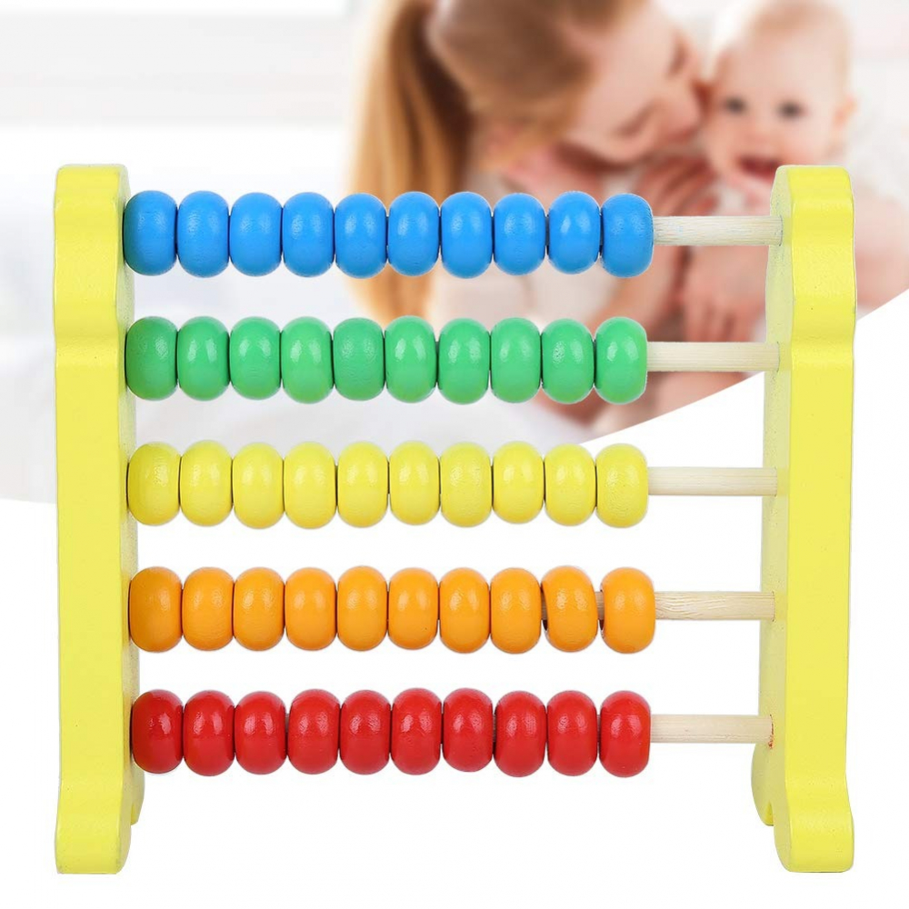 Numaratoare din lemn pentru copii, 5 randuri, 50 bile colorate, foi de calcul, adunari si scaderi incluse, 15x15 cm [7]