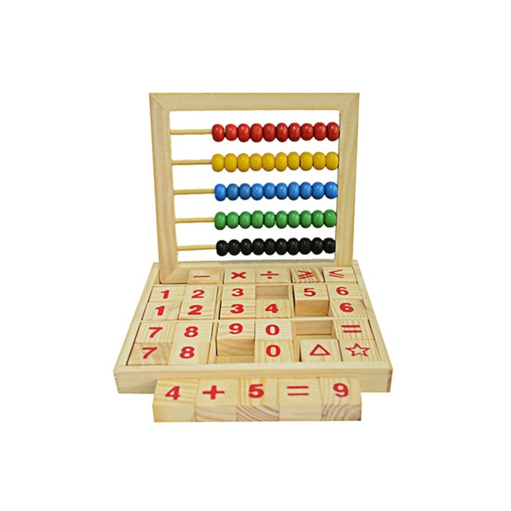 Numaratoare din lemn si 30 piese aritmetice, cifre, adunare, scadere, multicolor [4]