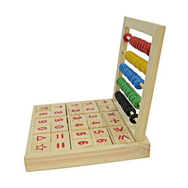 Numaratoare din lemn si 30 piese aritmetice, cifre, adunare, scadere, multicolor [6]