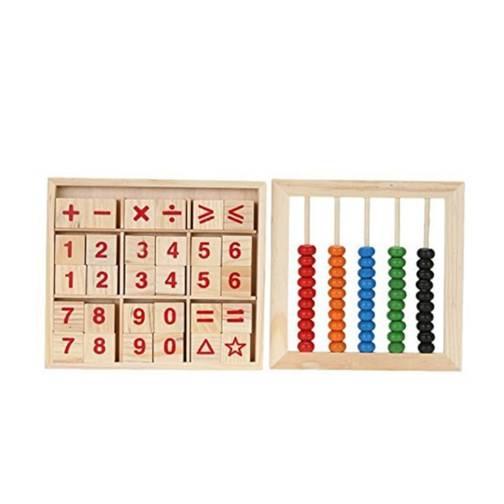 Numaratoare din lemn si 30 piese aritmetice, cifre, adunare, scadere, multicolor [5]