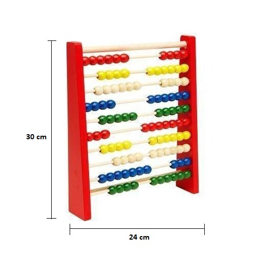 Numaratoare educativa din lemn pentru copii, 10 randuri, 100 bile colorate, 30x24x5 cm [3]