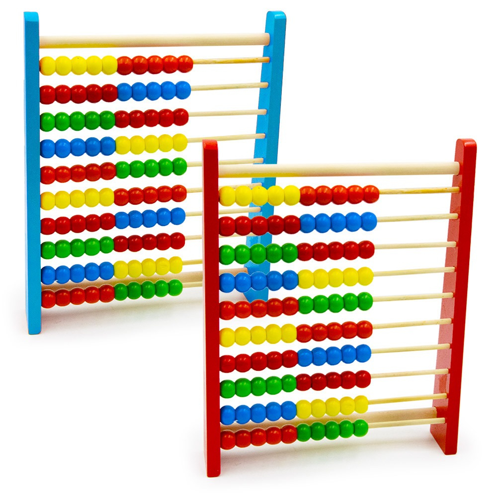 Numaratoare educativa din lemn pentru copii, 10 randuri, 100 bile colorate, 30x24x5 cm [2]
