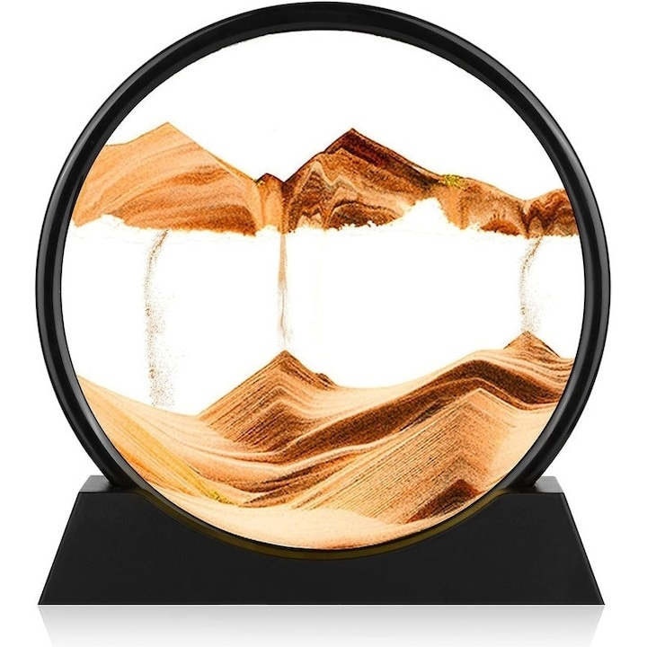 Obiect decorativ cu efect 3D din nisip, rotativ 360°, sticla si baza stabila, 18 x 19 cm, ideal pentru birou, living si spatii de relaxare, auriu [1]