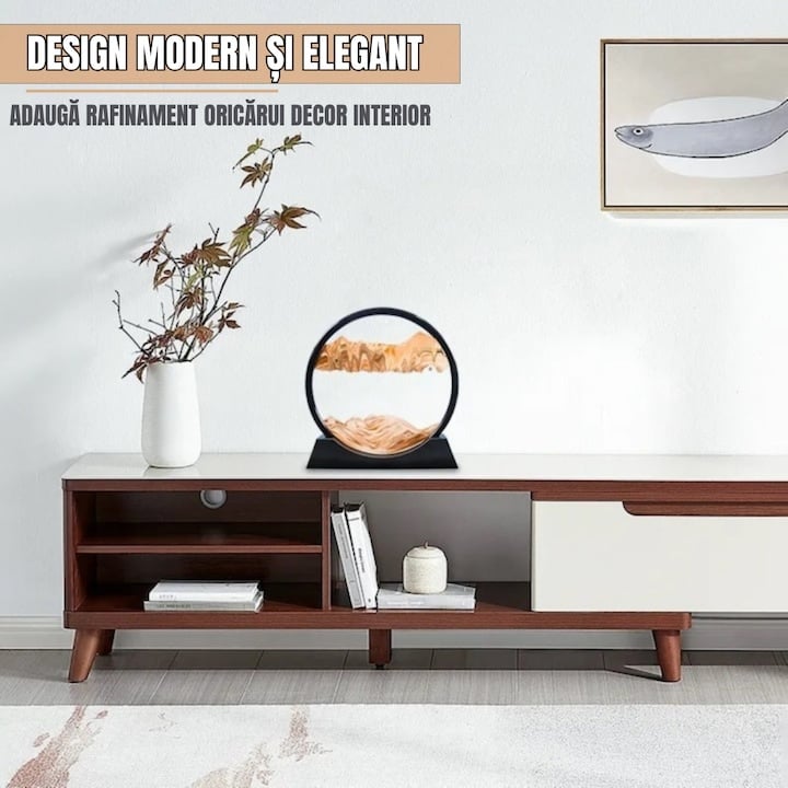 Obiect decorativ cu efect 3D din nisip, rotativ 360°, sticla si baza stabila, 18 x 19 cm, nisip rosu, pentru birou, living si decor modern [3]