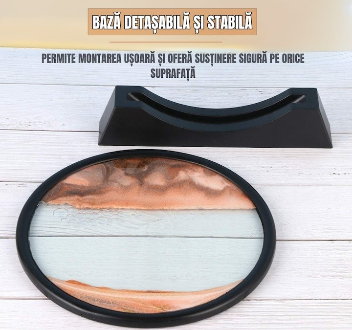 Obiect decorativ cu efect 3D din nisip, rotativ 360°, sticla si baza stabila, 18 x 19 cm, nisip rosu, pentru birou, living si decor modern [5]