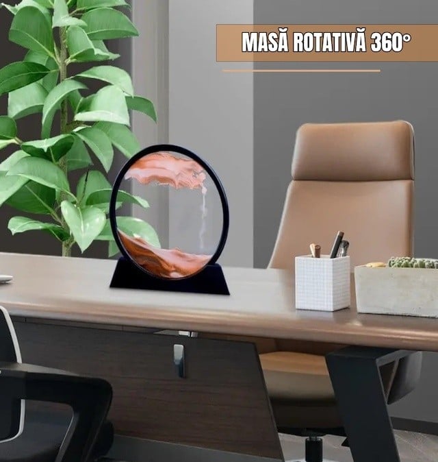 Obiect decorativ cu efect 3D din nisip, rotativ 360°, sticla si baza stabila, 18 x 19 cm, nisip rosu, pentru birou, living si decor modern [6]