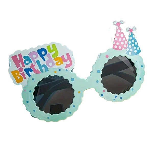 Ochelari aniversari albastri 13.5 x 8.5 cm, model Happy Birthday cu palarii festive [4]