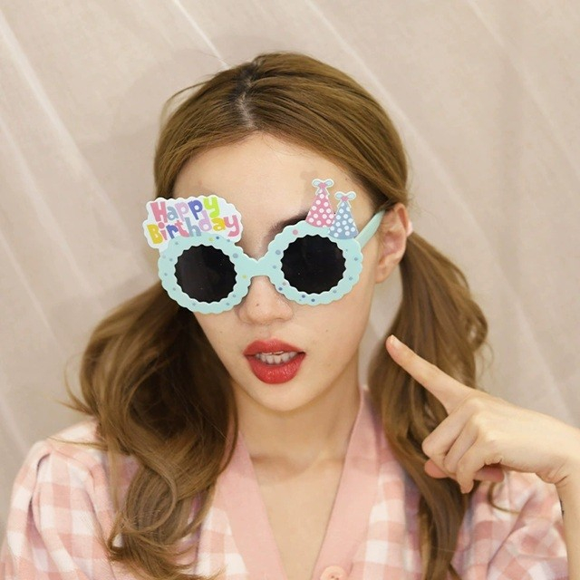 Ochelari aniversari albastri 13.5 x 8.5 cm, model Happy Birthday cu palarii festive [3]