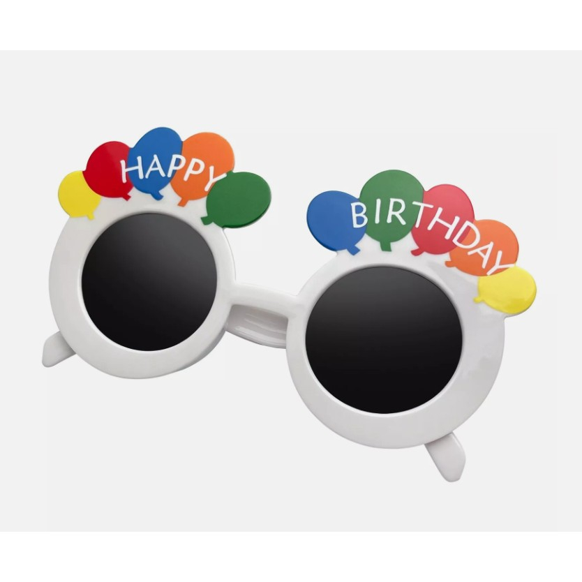 Ochelari aniversari albi 18.5 x 11.5 cm, model rotund Happy Birthday cu decor multicolor [4]