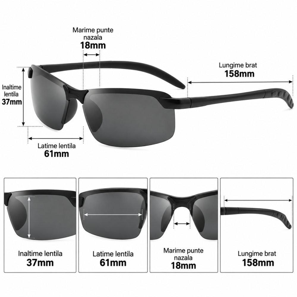 Ochelari de soare negri UV400, lentile fumurii din policarbonat [6]
