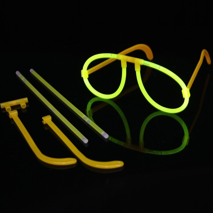 Ochelari decorativi fluorescenti pentru petreceri si festivaluri, design rotund, accesorii luminoase din plastic, galben [4]