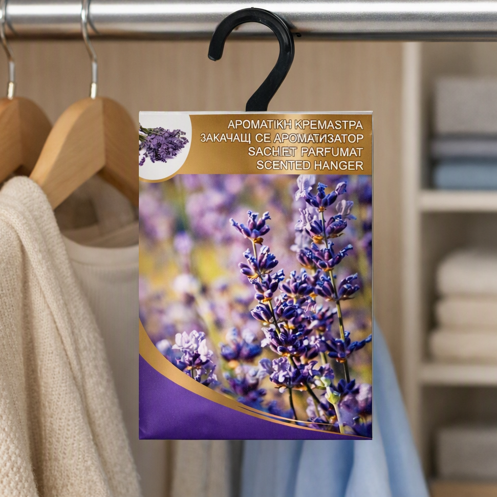 Odorizant parfumat tip umeras, parfum de lavanda, 24 x 12 cm, pentru dulap, masina si dressing [2]