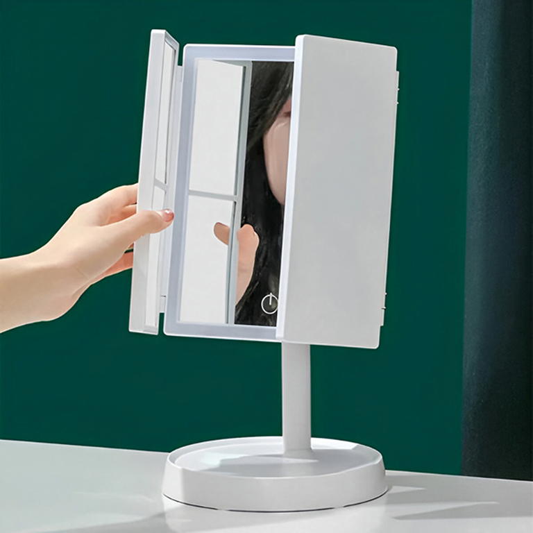 Oglinda cosmetica alba 35 x 22 cm pliabila cu iluminare LED, marire 2x si 3x [3]