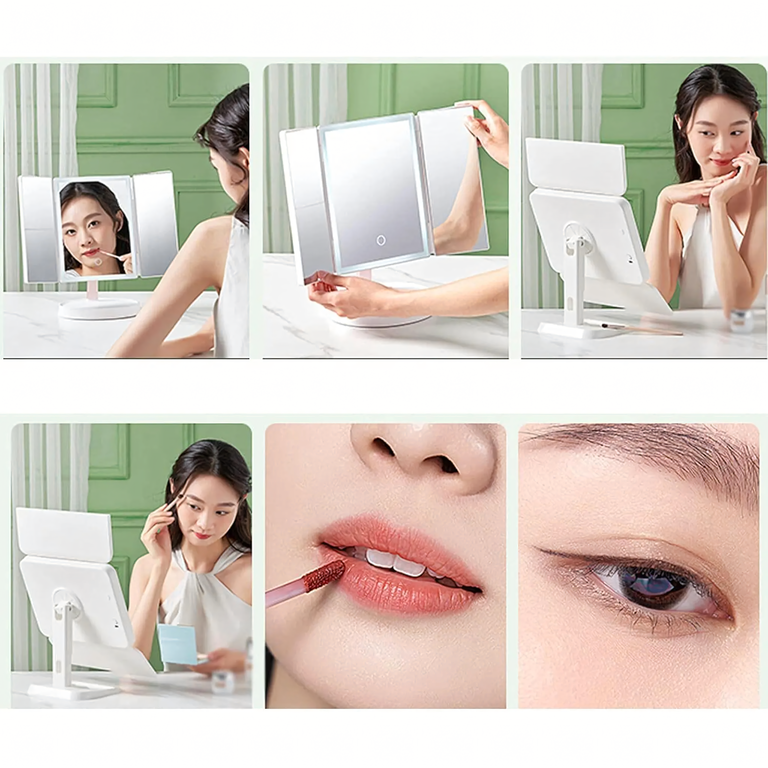 Oglinda cosmetica alba 35 x 22 cm pliabila cu iluminare LED, marire 2x si 3x [9]