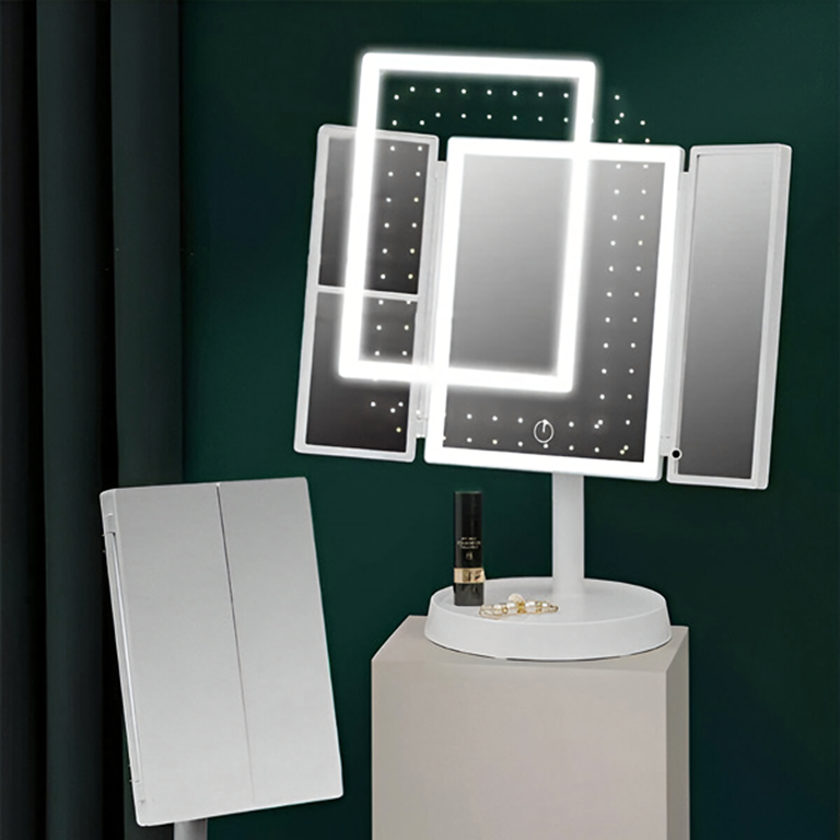 Oglinda cosmetica alba 35 x 22 cm pliabila cu iluminare LED, marire 2x si 3x [5]