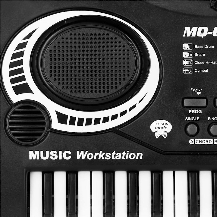 Orga electronica pentru copii, cu microfon, 61 de chei, modul de invatare, 16 tonuri, 10 ritmuri, functie de inregistrare, alimentare USB sau baterii, 54 x 17 x 5 cm, negru [6]