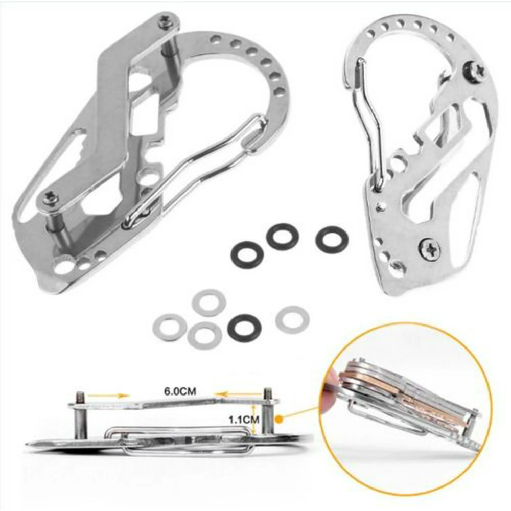 Organizator chei multifunctional din otel cu carabina si desfacator sticle, compact 9 cm, argintiu [5]