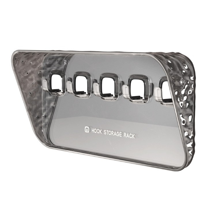 Organizator de perete cu raft si 5 carlige, 20,3 x 10,3 x 4,6 cm, montare autoadeziva, pentru chei, bijuterii si accesorii, aspect fumuriu transparent [7]