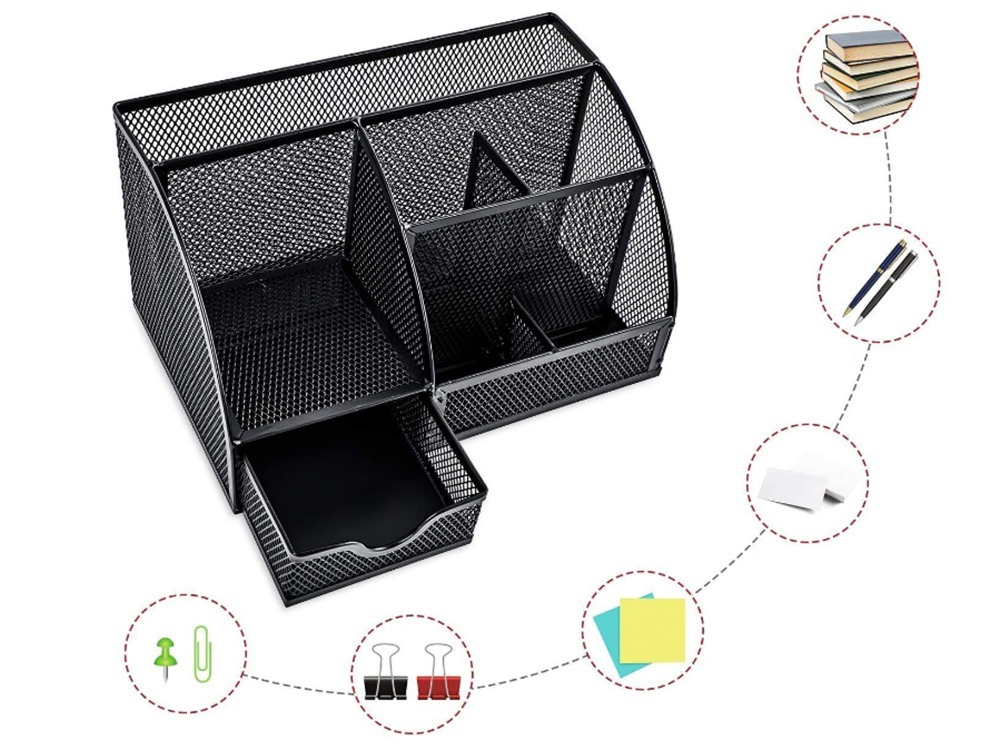 Organizator pentru birou, metalic, 7 compartimente, 22 x 14 x 12.7 cm, negru [11]