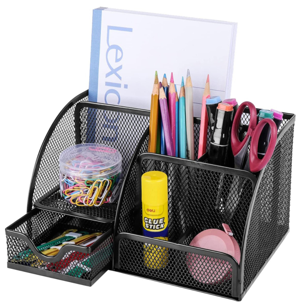 Organizator pentru birou, metalic, 7 compartimente, 22 x 14 x 12.7 cm, negru [12]