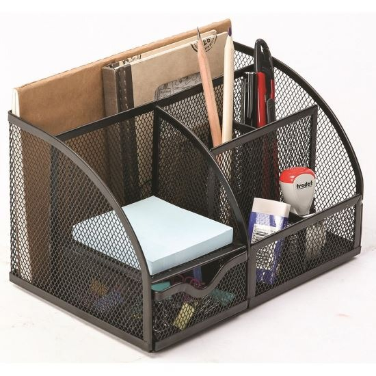 Organizator pentru birou, metalic, 7 compartimente, 22 x 14 x 12.7 cm, negru [4]