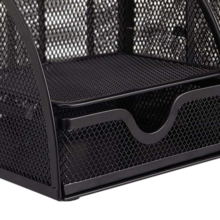 Organizator pentru birou, metalic, 7 compartimente, 22 x 14 x 12.7 cm, negru [3]