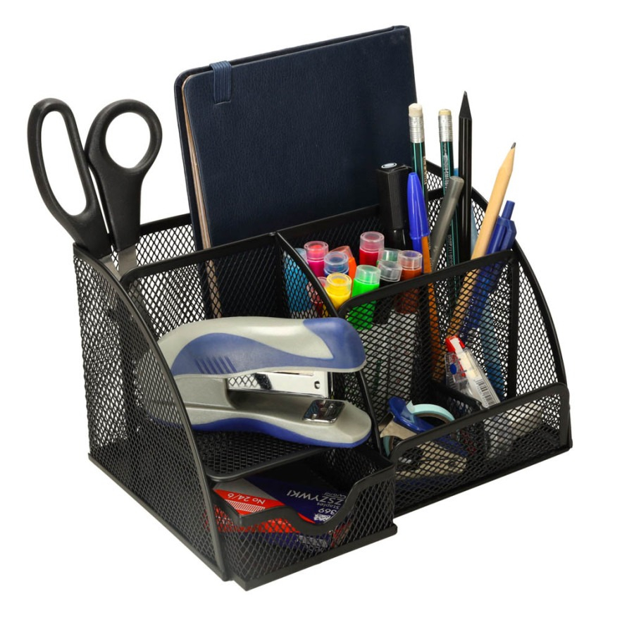 Organizator pentru birou, metalic, 7 compartimente, 22 x 14 x 12.7 cm, negru [1]