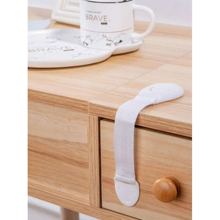 Pachet 2 dispozitive de blocare pentru copii, siguranta pentru dulapuri, sertare si frigider, lungime 20 cm, alb [11]
