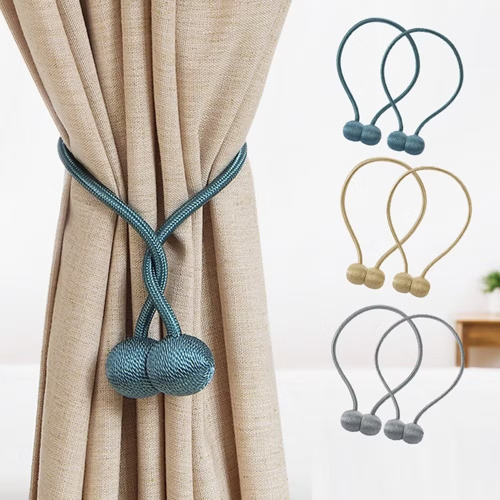 Pachet 2 suporturi magnetice pentru perdele, snur impletit decorativ, 44 cm, verde petrol, fara montaj [3]