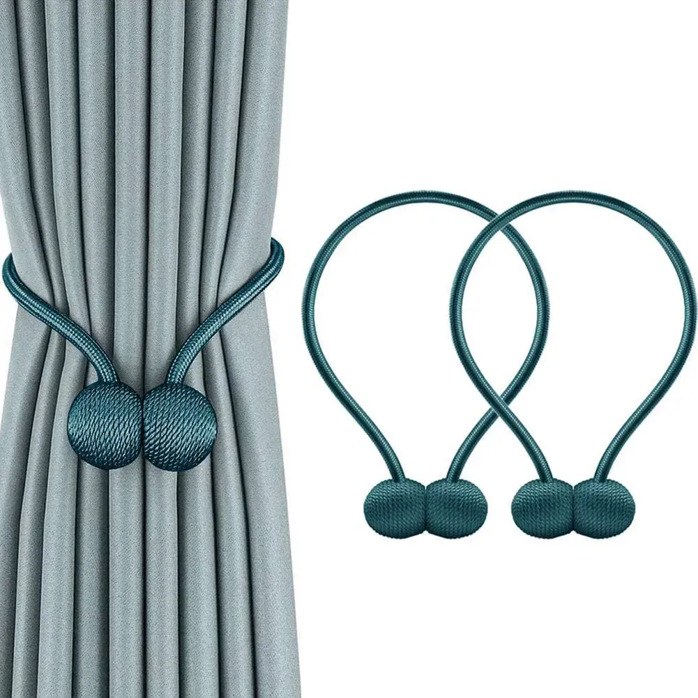 Pachet 2 suporturi magnetice pentru perdele, snur impletit decorativ, 44 cm, verde petrol, fara montaj [2]