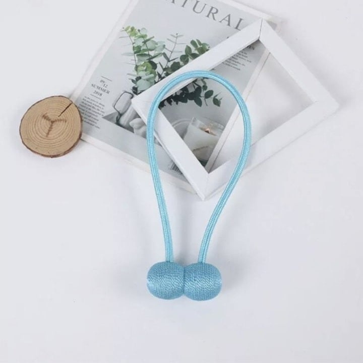Pachet 2 suporturi magnetice pentru perdele, snur textil decorativ, poliester, 44 cm, albastru turcoaz [3]