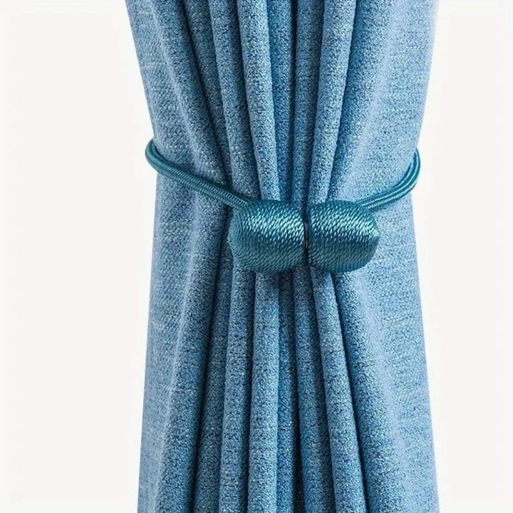 Pachet 2 suporturi magnetice pentru perdele, snur textil decorativ, poliester, 44 cm, albastru turcoaz [2]