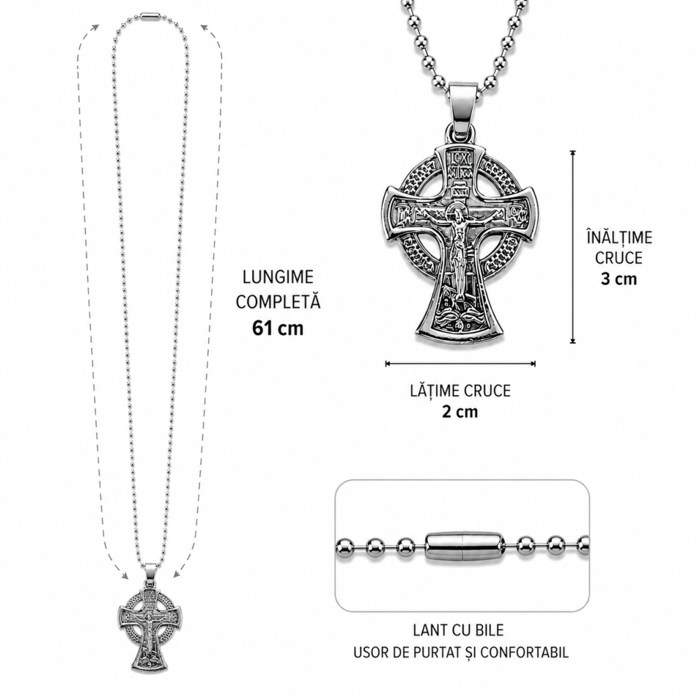 Pachet 4 coliere argintii lungime lant 61 cm ajustabil cu cruce celtica 3 x 2 cm, 2 fete, Rastignirea lui Iisus Hristos si Sfantul Arhanghel Mihail [4]