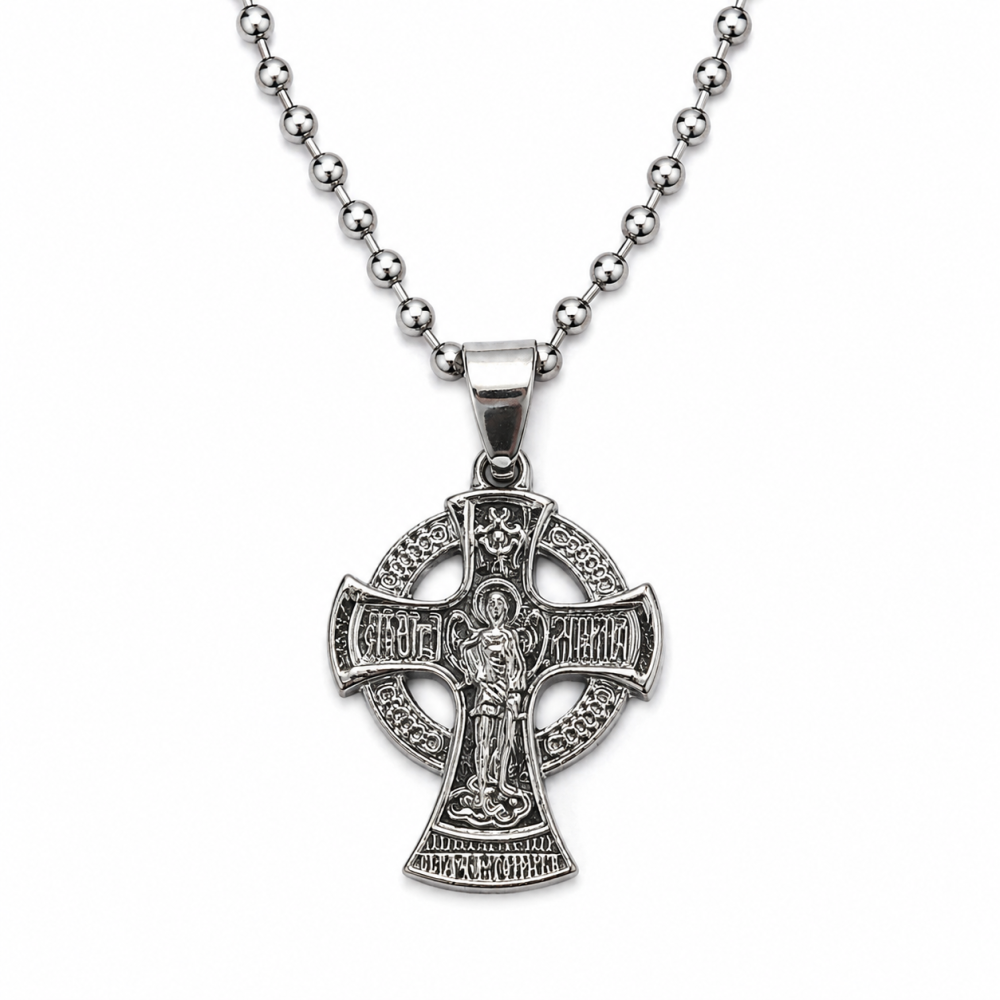 Pachet 4 coliere argintii lungime lant 61 cm ajustabil cu cruce celtica 3 x 2 cm, 2 fete, Rastignirea lui Iisus Hristos si Sfantul Arhanghel Mihail [3]