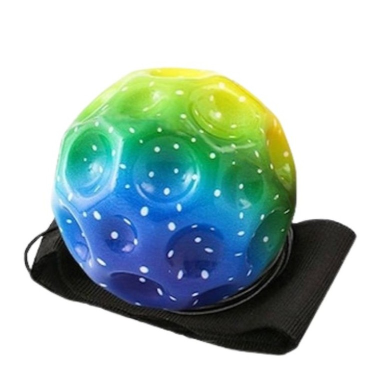 Pachet 4 mingi cu bratara pentru mana, fotbal alb-negru, baseball alb-rosu, Space Moon Ball albastra si verde multicolor, 66 mm, joc activ pentru reflexe si coordonare [9]